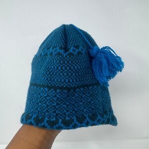 Vintage 90s Patagonia Beanie Hats Mens OS Blue‎ Wool Blend Tassel Fleece Lined